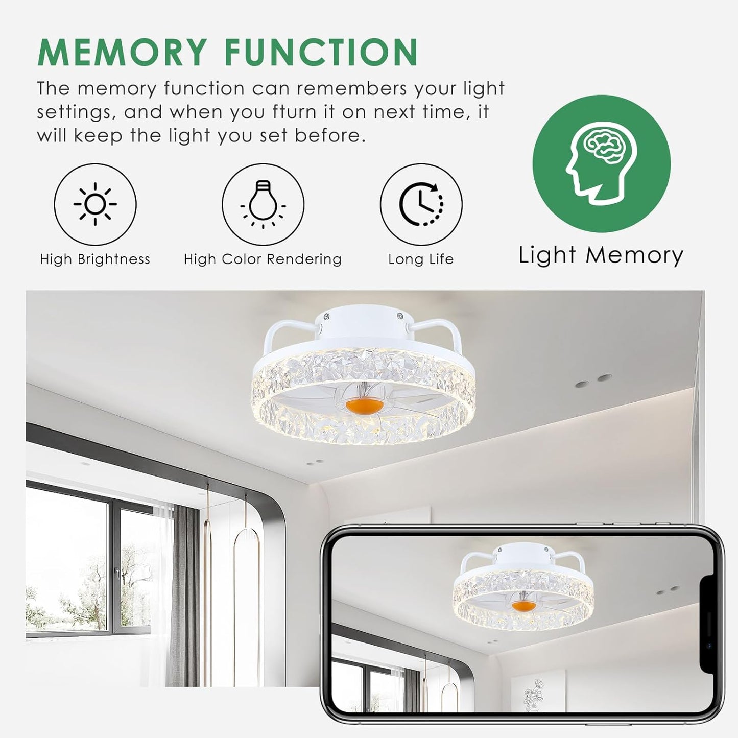 13 Inch Modern Ceilng Fan with Light for Small Room