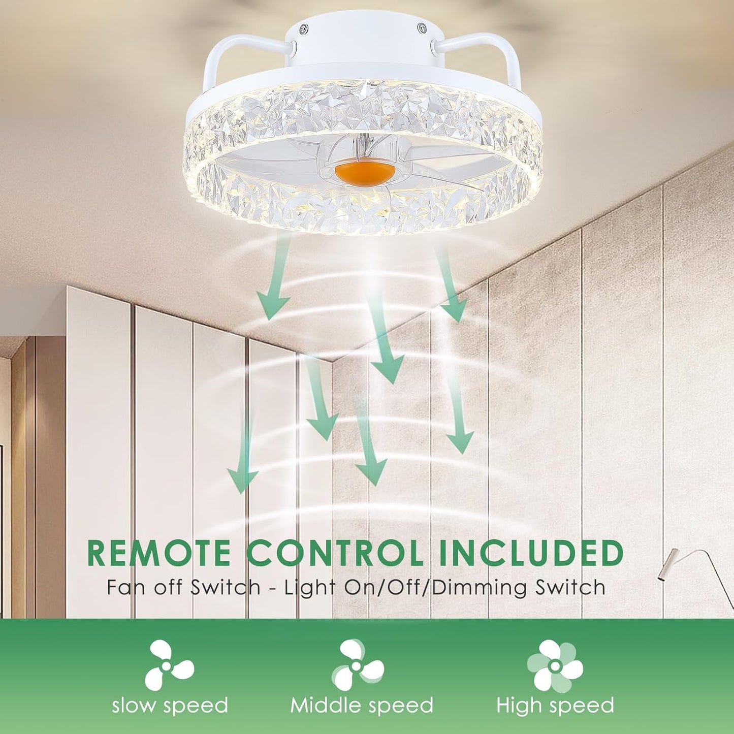13 Inch Modern Ceilng Fan with Light for Small Room