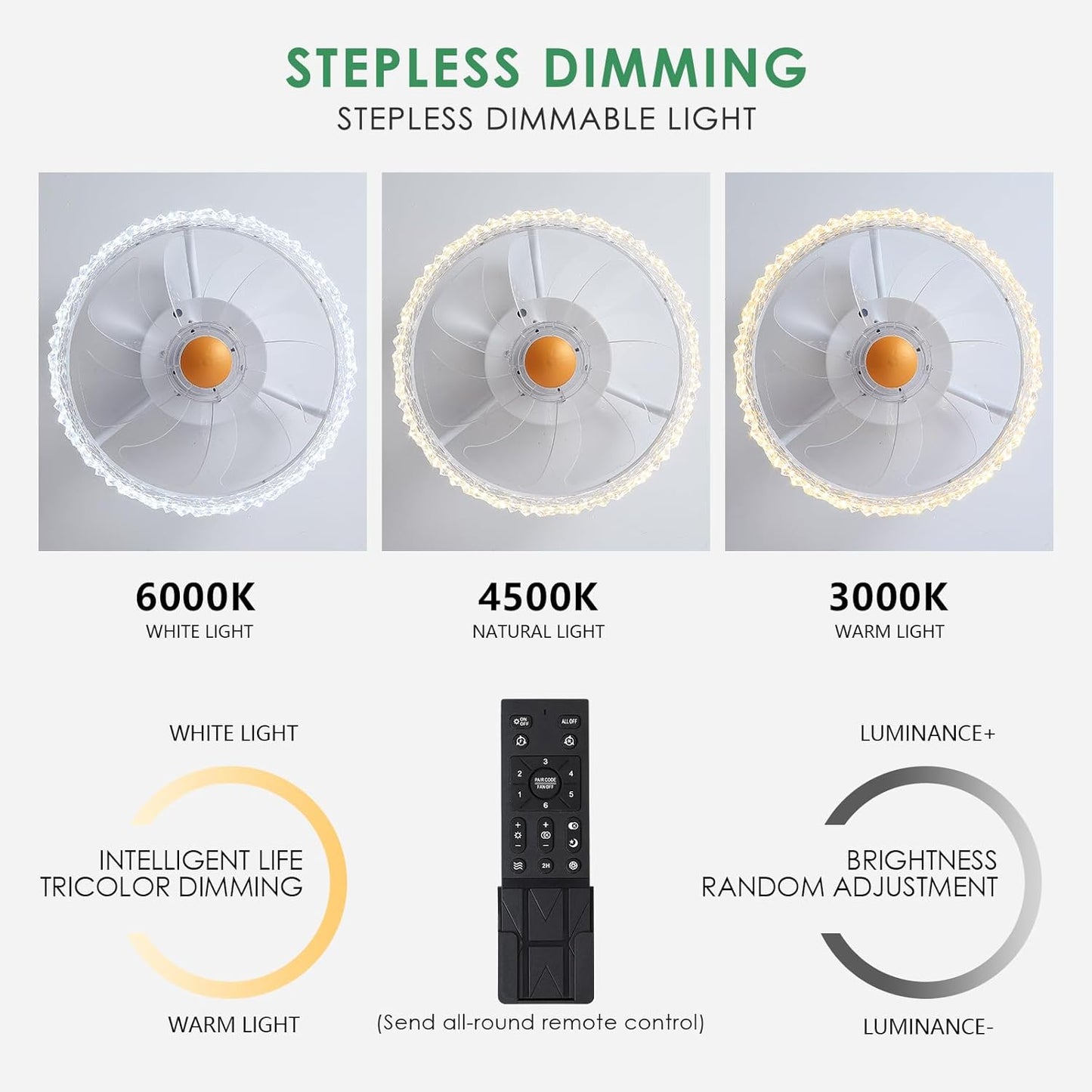 13 Inch Modern Ceilng Fan with Light for Small Room