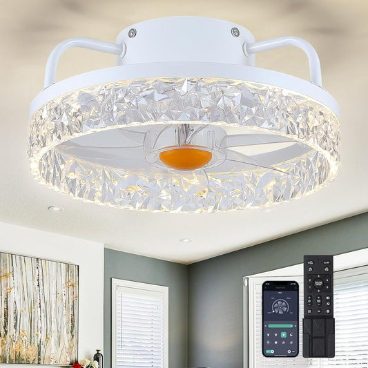 13 Inch Modern Ceilng Fan with Light for Small Room