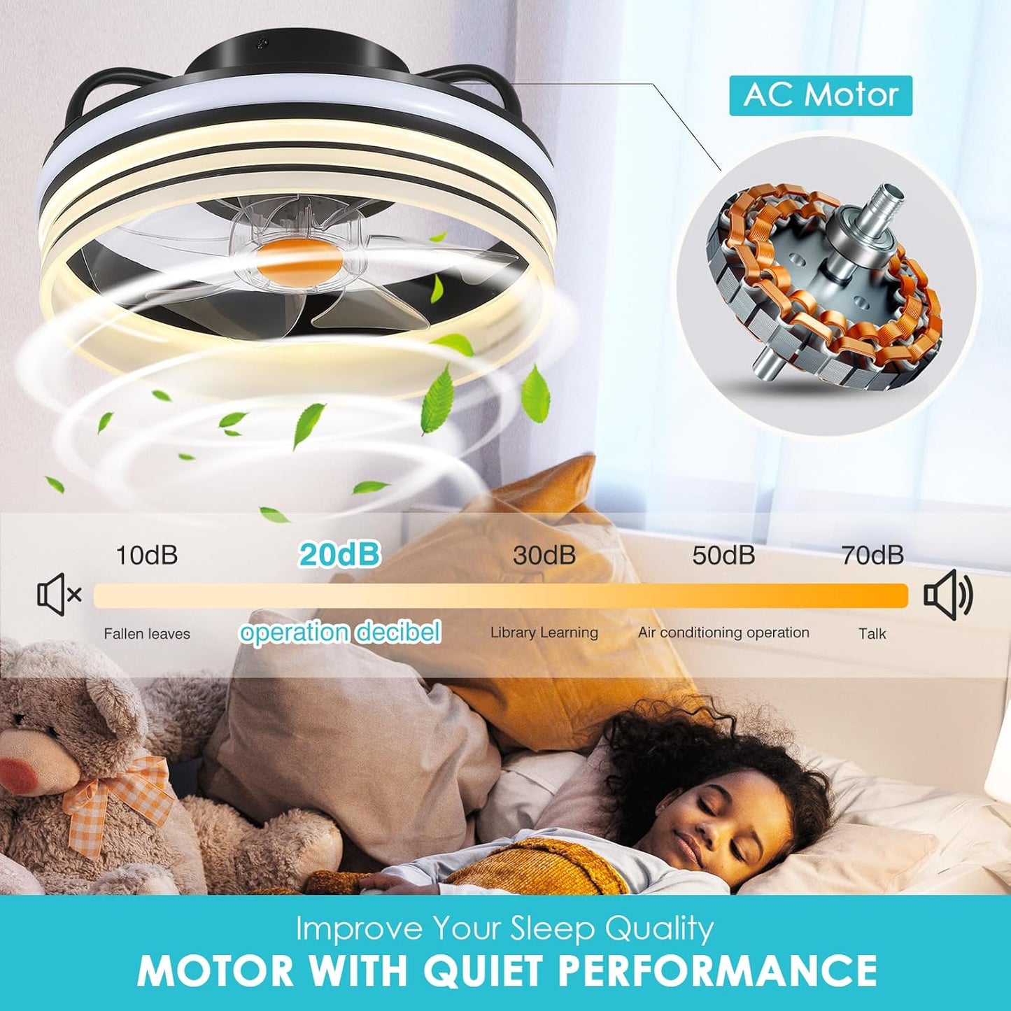 13 Inch RGB Circle Ceiing Fan with Light