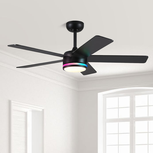 46 Inches Black RGB Ceiling Fan with Light