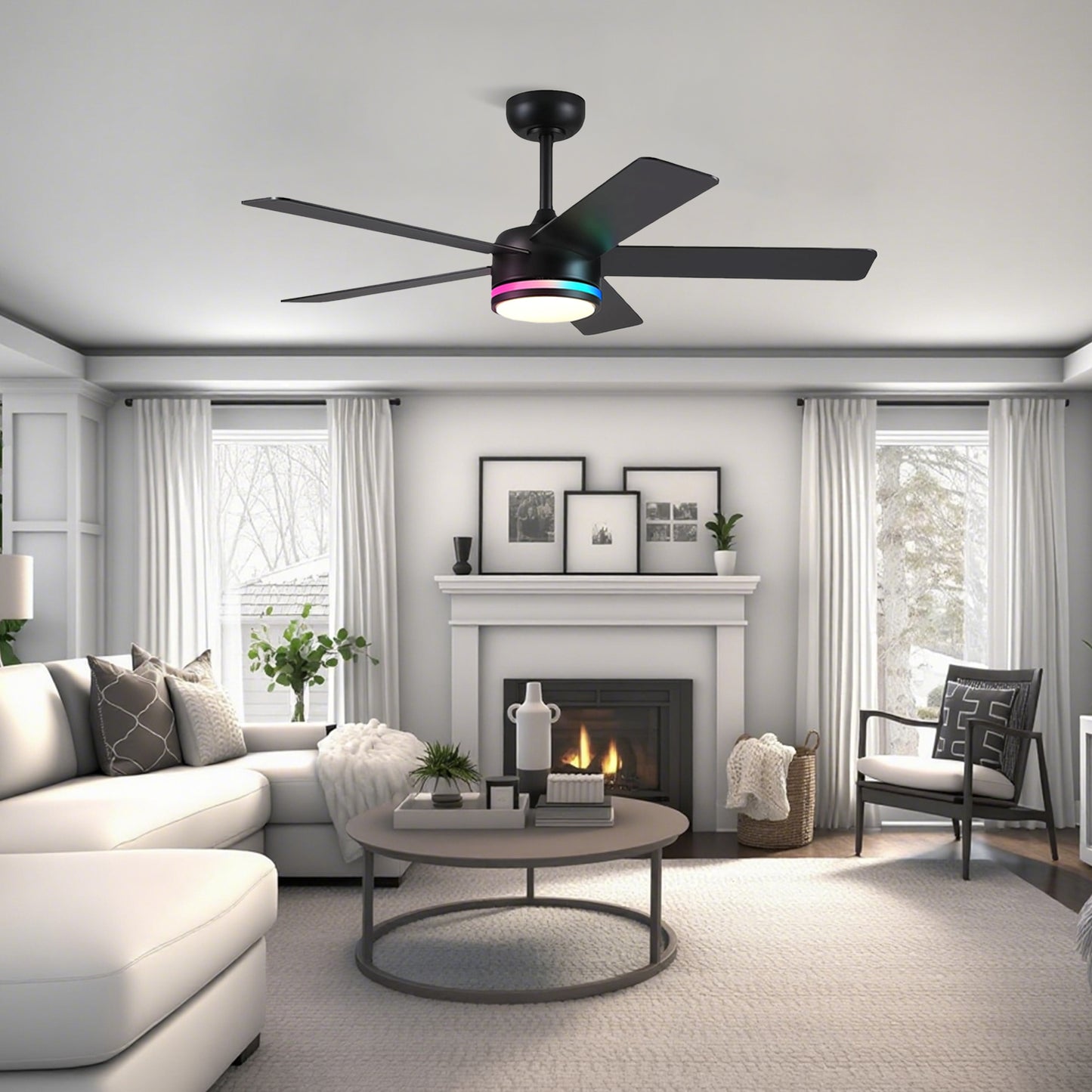46 Inches Black RGB Ceiling Fan with Light