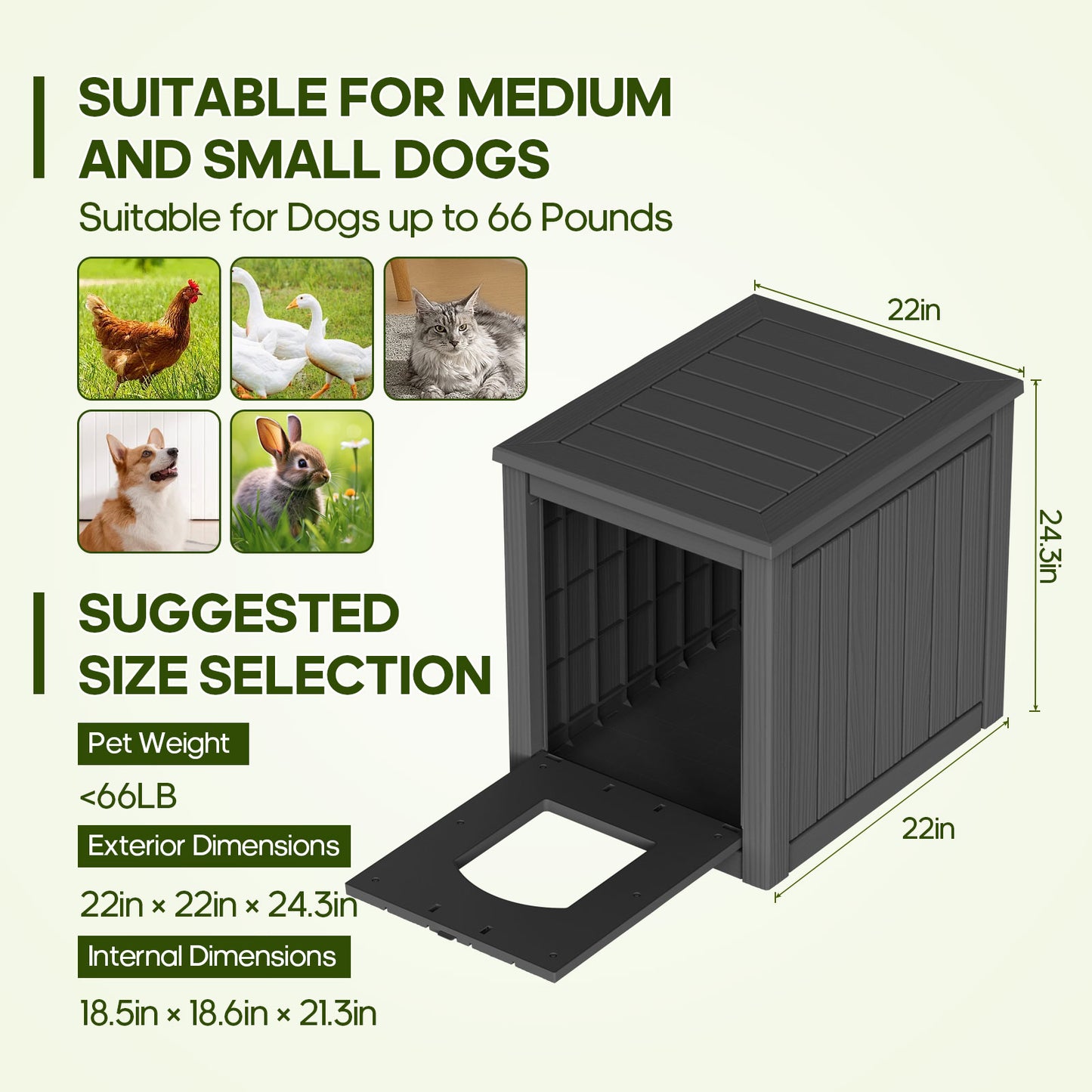 Indoor Dog House Weatherproof Outdoor Dog Houser for Small Medium Dogs, Resin Plastic Igloo Dog House with Flip Lid and Elevated Floor, Easy Assembly for Cat Puppy Shelter (Black)