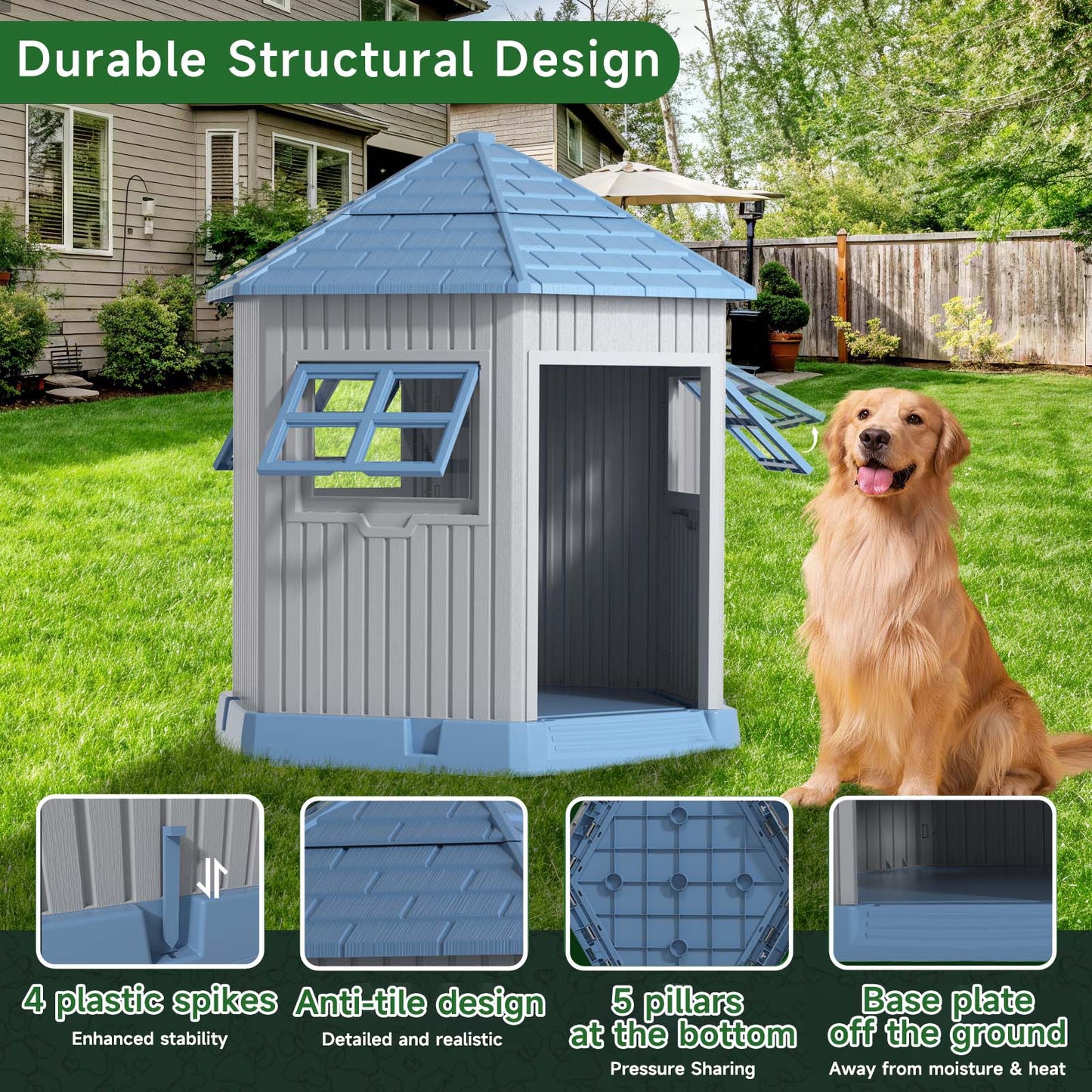 Bellura Pet - 37.4 “H Outdoor All Weather Waterproof and Sunproof Dog House