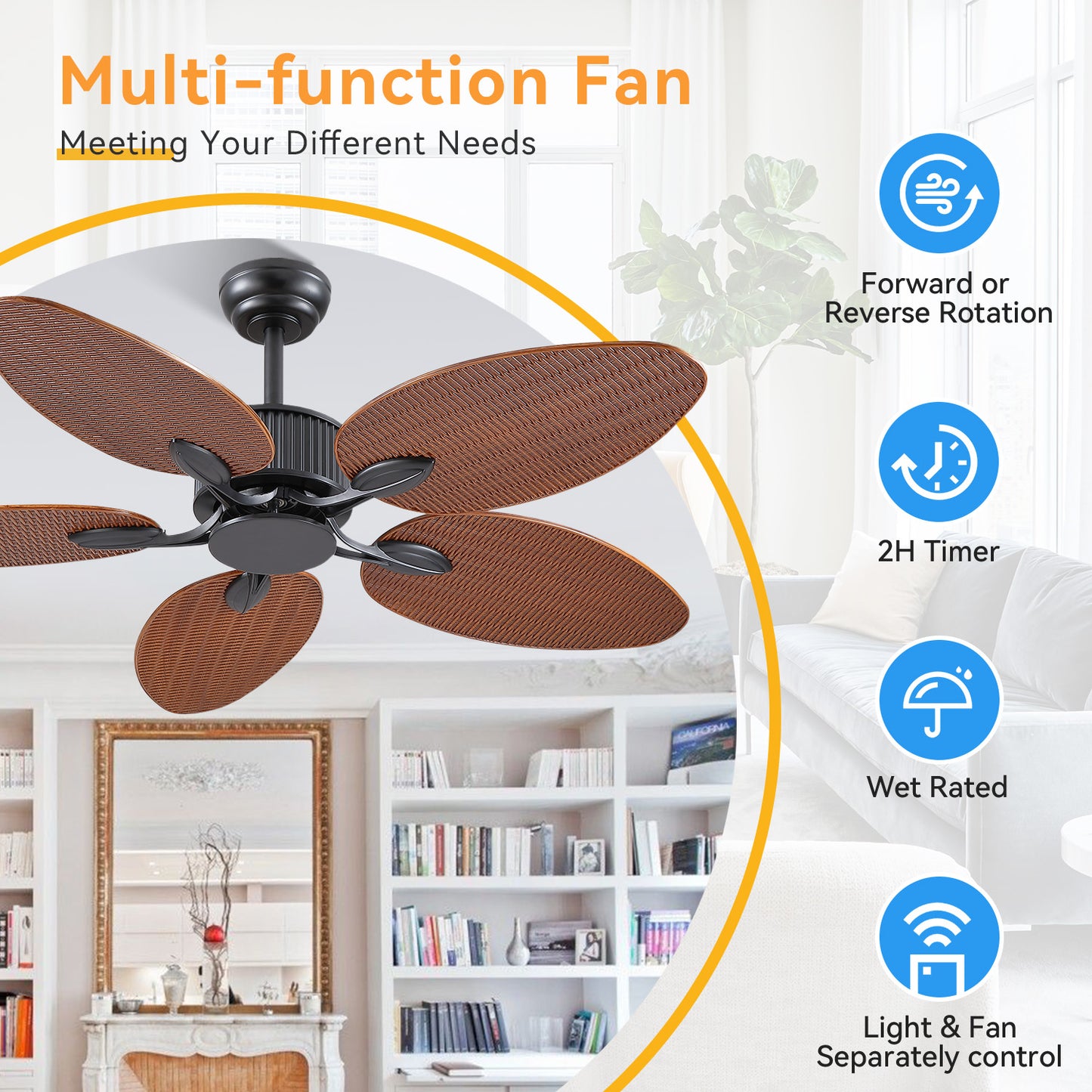 50 Inches Brown Ceiling Fan without Light
