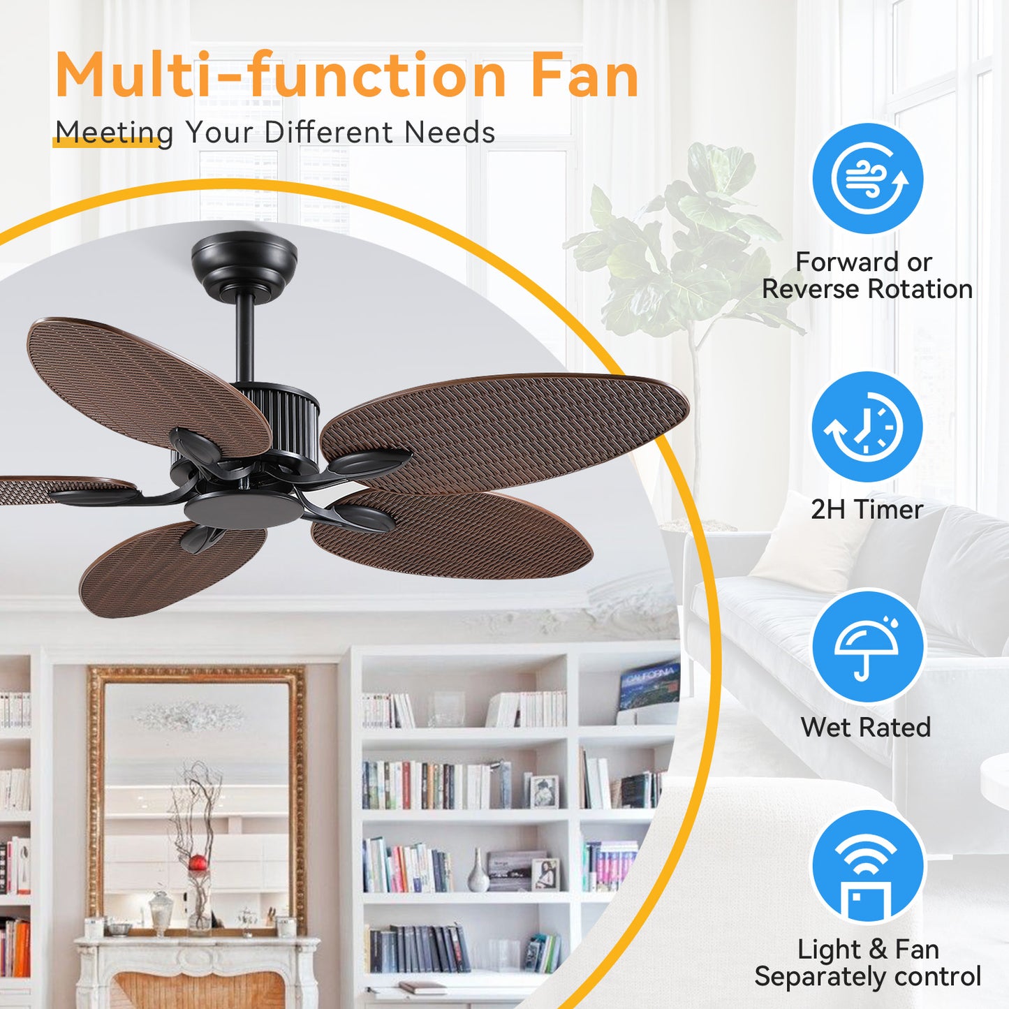 50 Inches Brown Ceiling Fan without Light