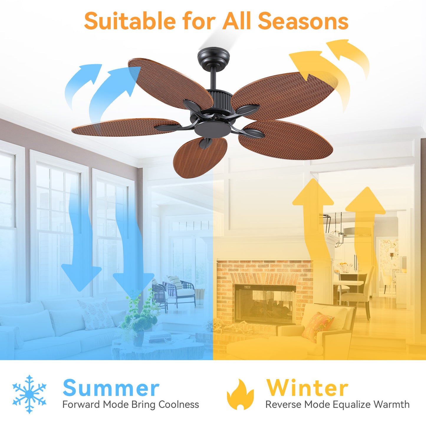50 Inches Brown Ceiling Fan without Light